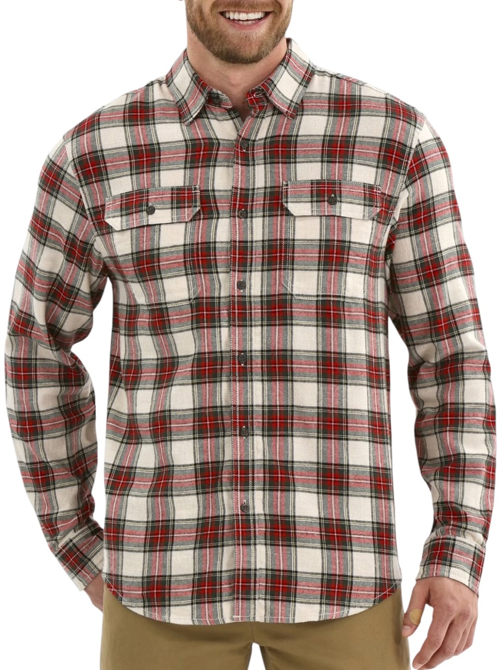 GEORGE Men’s Relaxed Fit Double Pocket Plaid Button Down Flannel Shirt